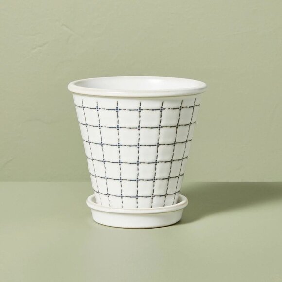 Grid Printed Stoneware Planter Pot Saucer - Hearth & Hand Magnolia - 2023 - Picture 1 of 5
